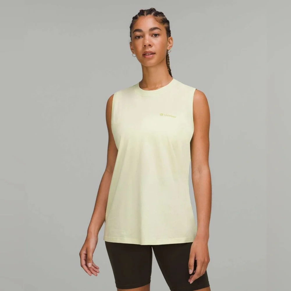 Lululemon All Yours Graphic Tank Dewy Pale Yellow Sleeveless Top Size 10